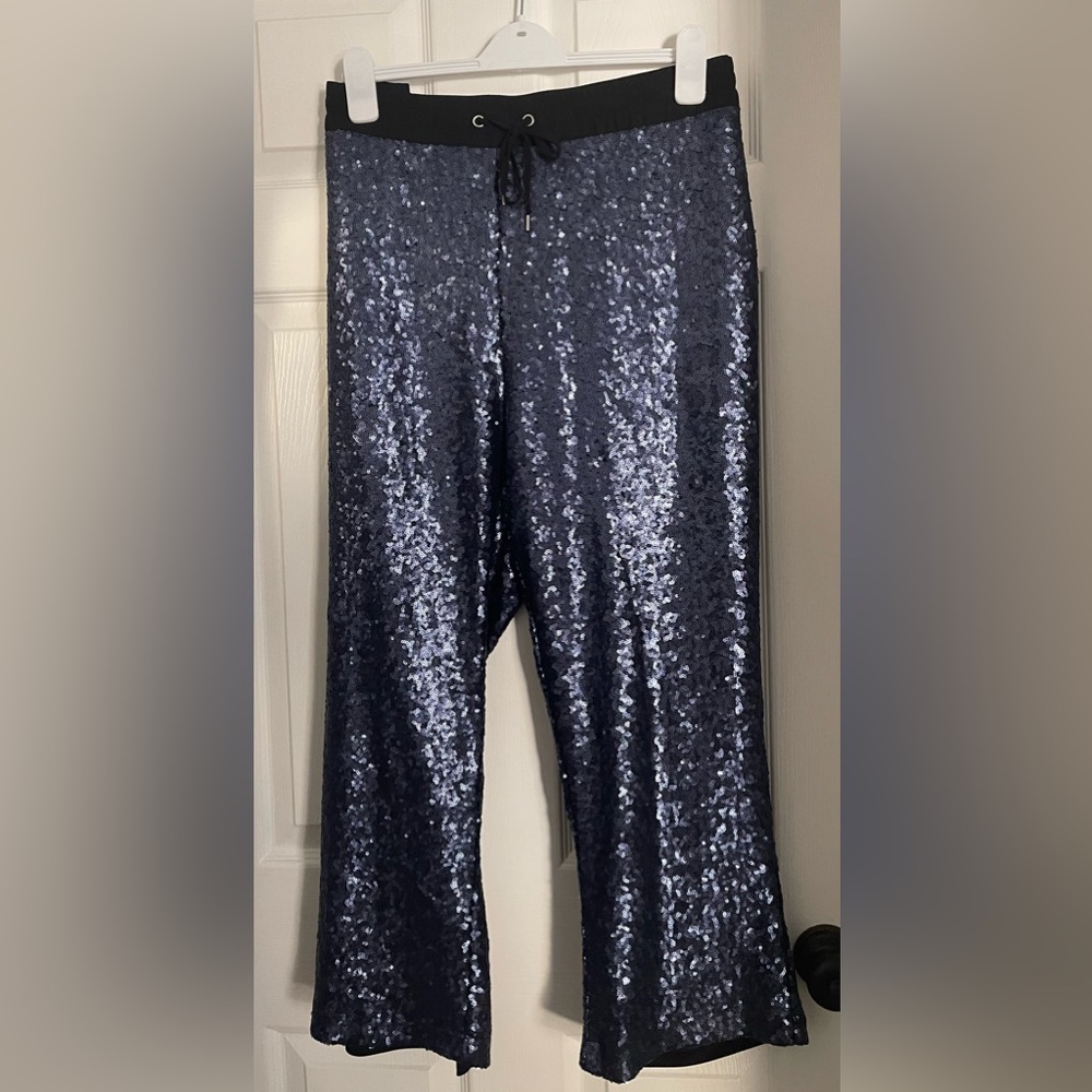 Eloquii Navy Blue Sequin Cropped Pants Plus Size 20